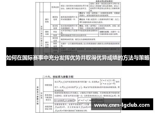 如何在国际赛事中充分发挥优势并取得优异成绩的方法与策略