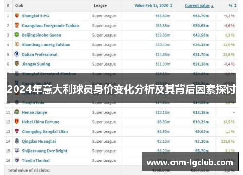 2024年意大利球员身价变化分析及其背后因素探讨